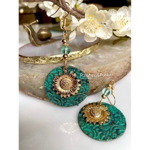 Vintage Sunflower Earrings ~ Flower Earrings ~ Copper Earrings ~ in gift box